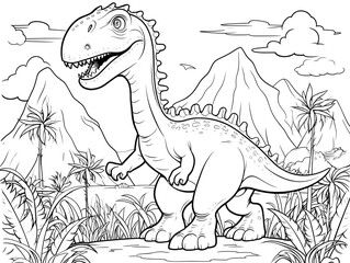 Dinosaur coloring page with beach background