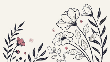 Fototapeta premium Elegant Floral Line Art and Botanical Background Vector Collection
