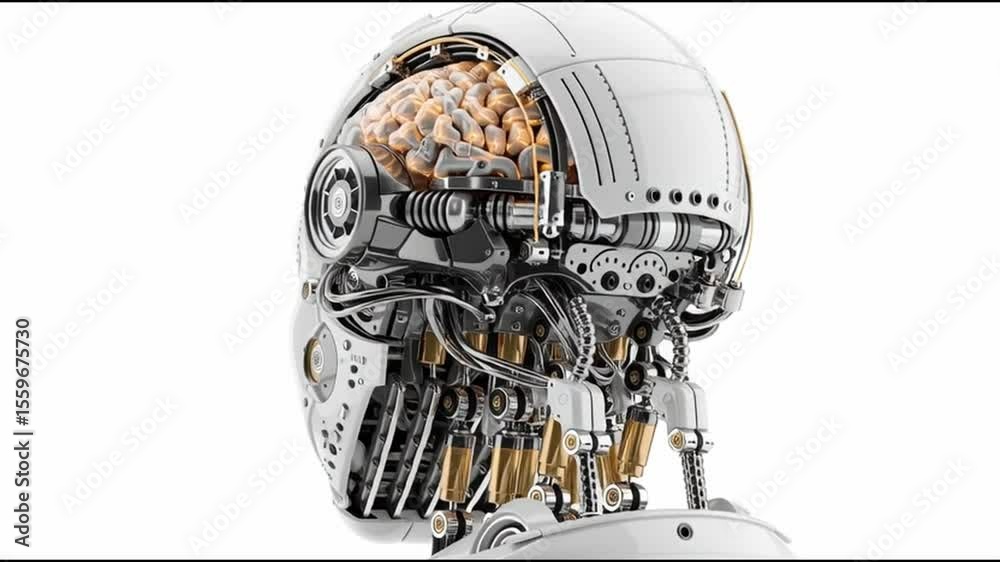 Poster Exploring Advanced Robotics and AI Innovation in a Futuristic Design of a Humanoid Head With Intricate Circuits