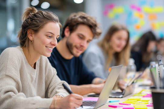 Creative workspace with young professionals collaborating on startup ideas,  - Powered by Adobe