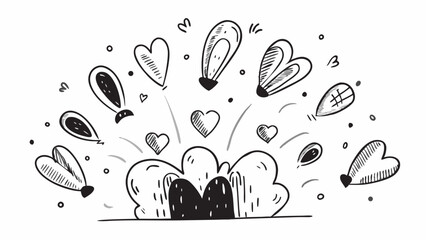Romantic Heart Doodle Sketches in Black and White – Love and Valentine Vector Set