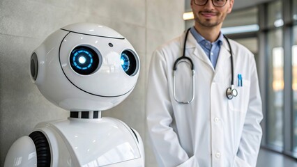 Doctor and robot collaborate in modern healthcare setting