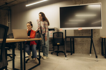 Two Colleagues Collaborating on a Project in a Modern Office Environment