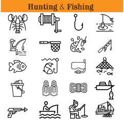 Simple Set of Fishing Related Vector Line Icons. Vector Illustration 
