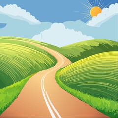 Obraz premium A crayon drawing turning into a real road through nature – imagination leads the way. 