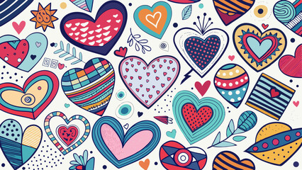 Doodle Heart Pattern Collection &ndash; Colorful & Black Sketch Style Love Icons