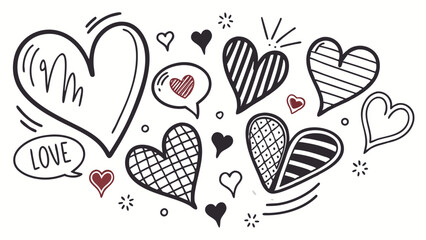 Doodle Heart Pattern Collection – Colorful & Black Sketch Style Love Icons