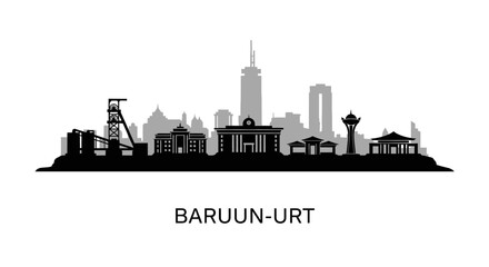 Fototapeta premium BaruunUrt with Mongolia skyline silhouette vector.