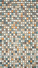 Fototapeta premium Full mosaic tile panel with small squares in varied hues for decorative renovation and wall finish inspiration