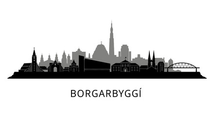 Naklejka premium Borgarbygg Iceland with Skyline Vector, and Black and White.