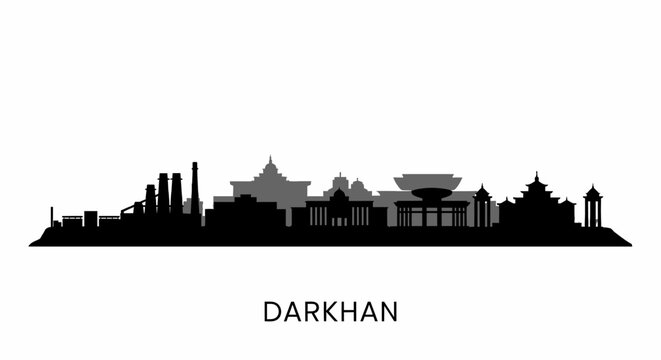 Darkhan skyline vector silhouette with Mongolia city.