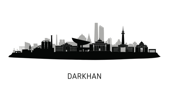 Darkhan skyline silhouette Cityscape vector.