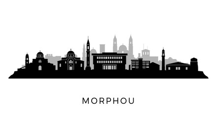Naklejka premium Morphou Cyprus Skyline with Black Silhouette Vector.
