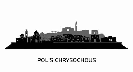 Fototapeta premium Polis Chrysochous Skyline with Cyprus, and Black Silhouette.