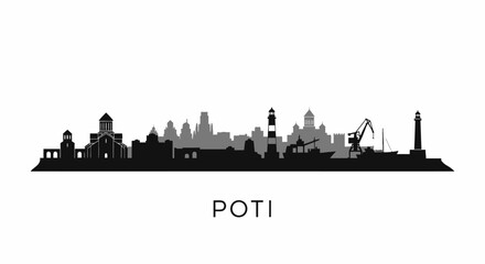 Naklejka premium Poti with Georgia Skyline Cityscape Silhouette.