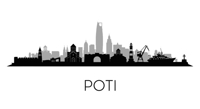 Poti skyline with Georgia, and city silhouette.
