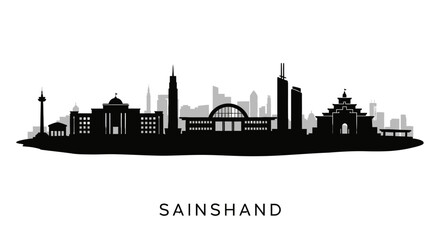 Naklejka premium Sainshand Skyline City Silhouette Mongolia.