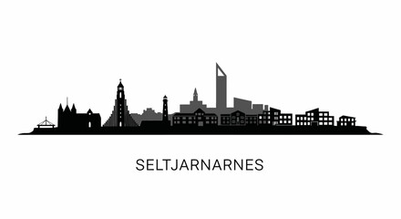 Fototapeta premium Seltjarnarnes Iceland Skyline Silhouette Black.