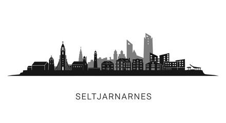 Fototapeta premium Seltjarnarnes Iceland Skyline Silhouette with Vector.