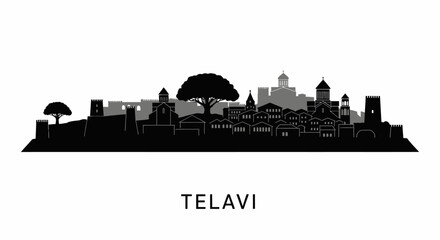 Fototapeta premium Telavi city skyline silhouette with Georgia, and black and white.