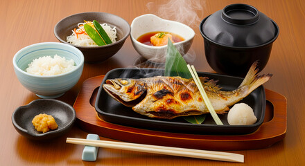 日本の焼き魚定食