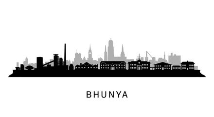 Naklejka premium Bhunya Skyline Silhouette Black and White.