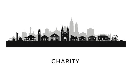 Naklejka premium Charity City Silhouette Minimal vector.