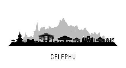 Fototapeta premium Gelephu Bhutan Skyline Silhouette with Cityscape.