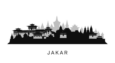 Fototapeta premium Jakar with Bhutan, Skyline, Silhouette, and Illustration.