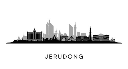 Naklejka premium Jerudong Skyline with Brunei City Silhouette.