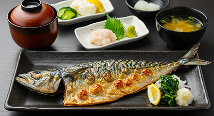 日本の焼き魚定食