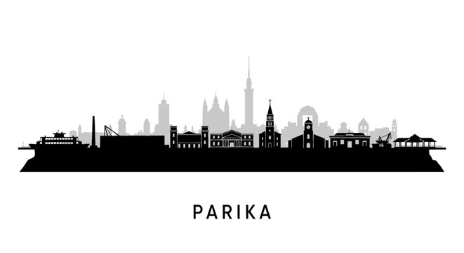Parika Guyana Skyline Silhouette with Black, and Cityscape.