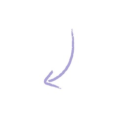 Arrow brushstroke hand drawn on white background. Purple arrow scribble crayon doodle