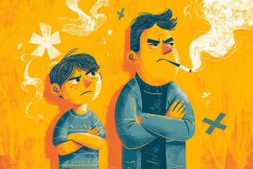 Illustration of a children don't like it when adults smoke , Generative AI