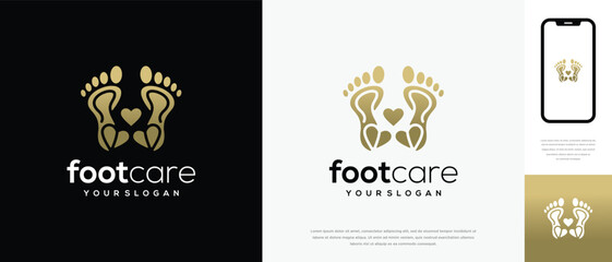 Foot care love logo design. Podiatry foot care logo template. Foot love logo symbol icon