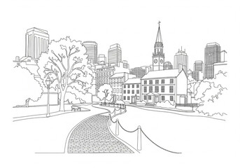 Freedom Trail in Boston one line drawing