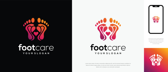 Foot care love logo design. Podiatry foot care logo template. Foot love logo symbol icon