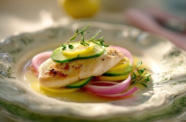 Baked fish with lemon & cucumber