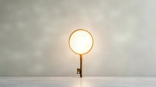 The antique key glowing warmly against a simple wall backdrop, creating a serene ambiance.