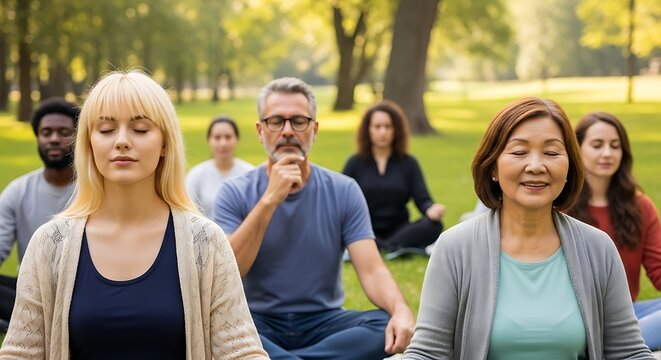 Mindfulness and Meditation Group in Peaceful Park Setting - Powered by Adobe