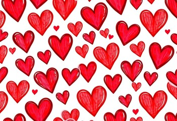 Hand-drawn red hearts seamless pattern, perfect for wrapping paper or fabric,  cute,  cheerful