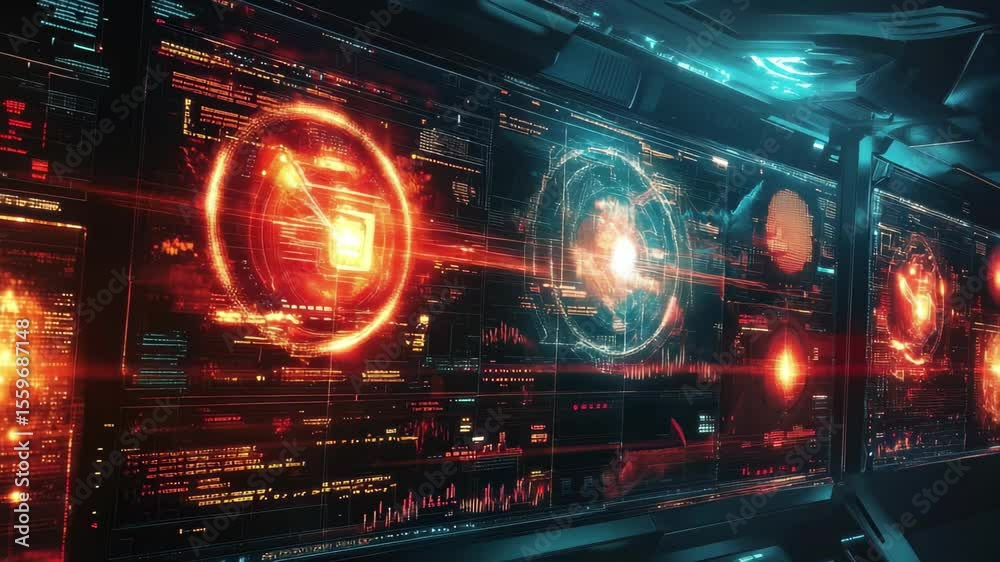 Poster futuristic control room displays advanced data visualization and analysis in a high-tech environment