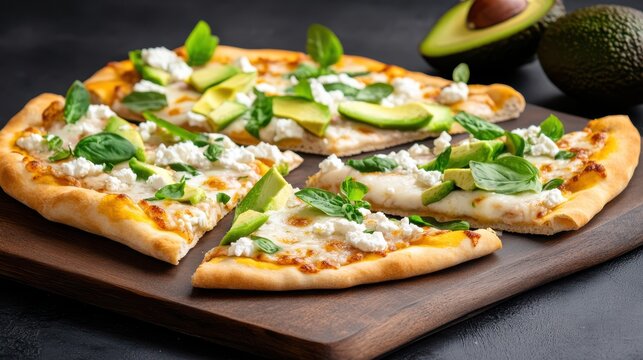 Delicious Gourmet Pizza Topped with Creamy Avocado and Melty Cheese