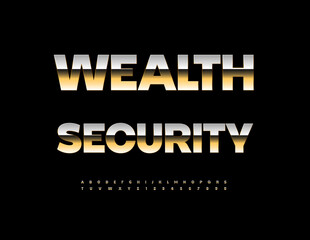 Vector Business template Wealth Security. Metallic Gold Font. Premium Alphabet Letters and Numbers set.