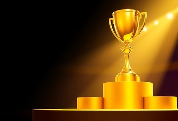 Golden trophy cup on championship podium Vector illustration,   number one,  event