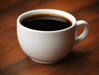 Aromatic Black Coffee in a White Mug on Wooden Table Morning Beverage