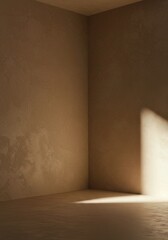 empty room with wooden floor, Beige textured wall corner room interior design