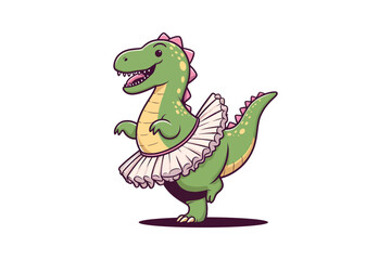 Obraz premium A dinosaur wearing a tutu, and attempting ballet, flat color vector, white backgro