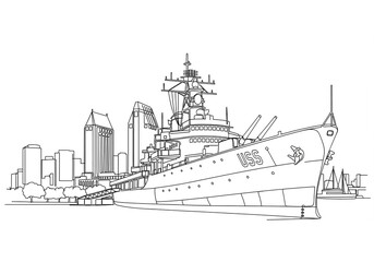 Obraz premium USS Midway Museum in San Diego one line drawing