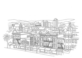Gaslamp Quarter in San Diego one line drawing